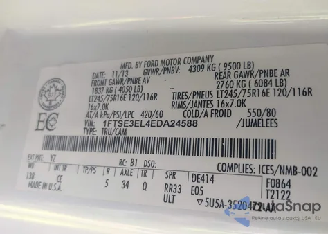 2014 Ford E-350 Super Duty Commercial from USA, damaged, VIN 1FTSE3EL4EDA24588